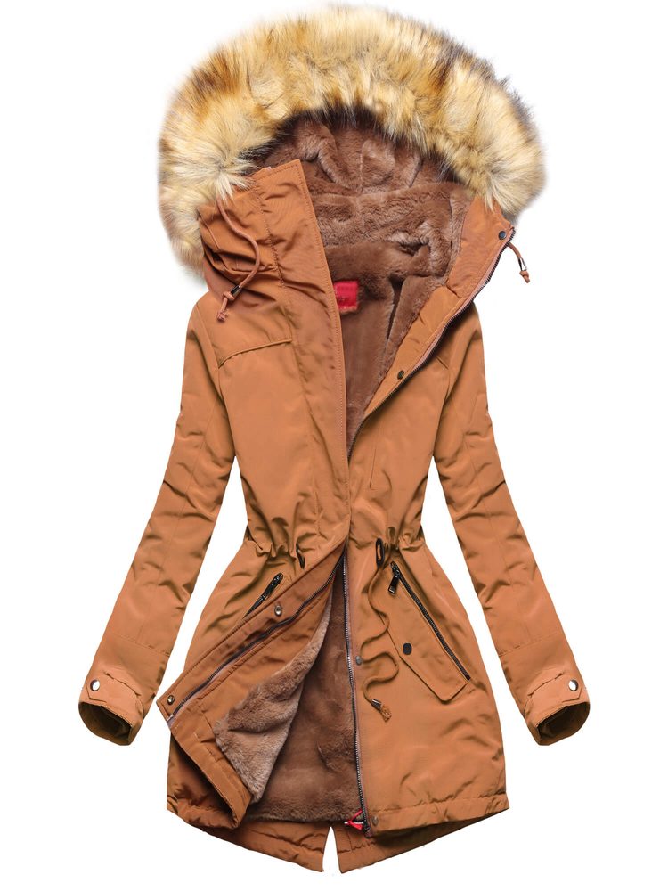 MODOVO Dámska zimná bunda s kožušinou hnedá
