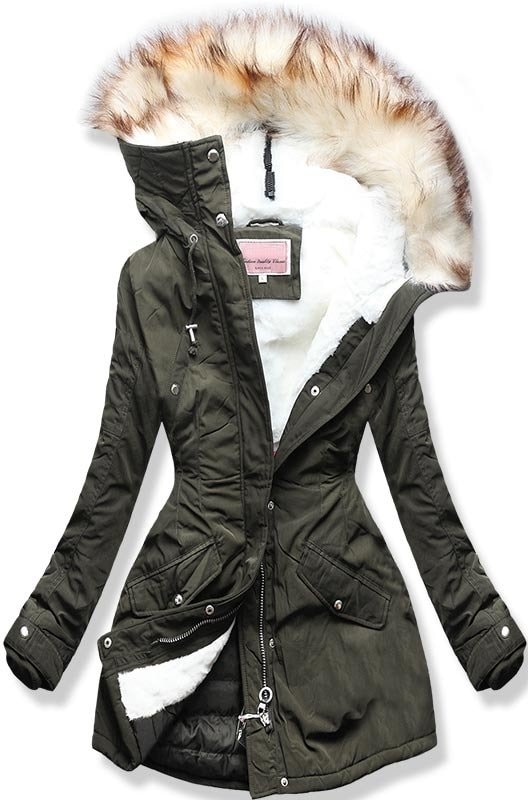 MODOVO Dámská zimní bunda s kapucí W170 khaki - XL