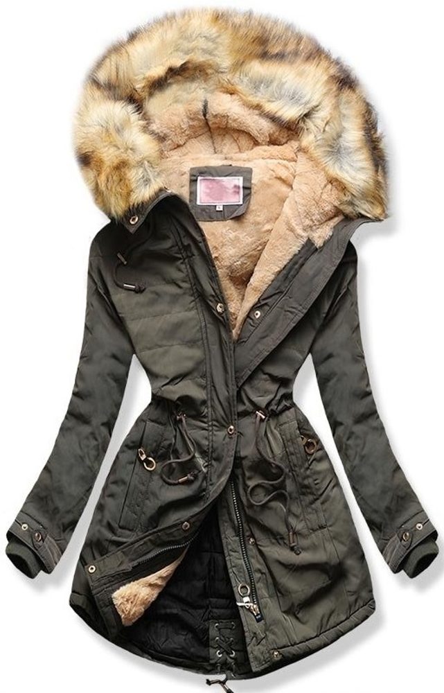 MODOVO Dámská zimní bunda s kapucí W165 khaki - XL
