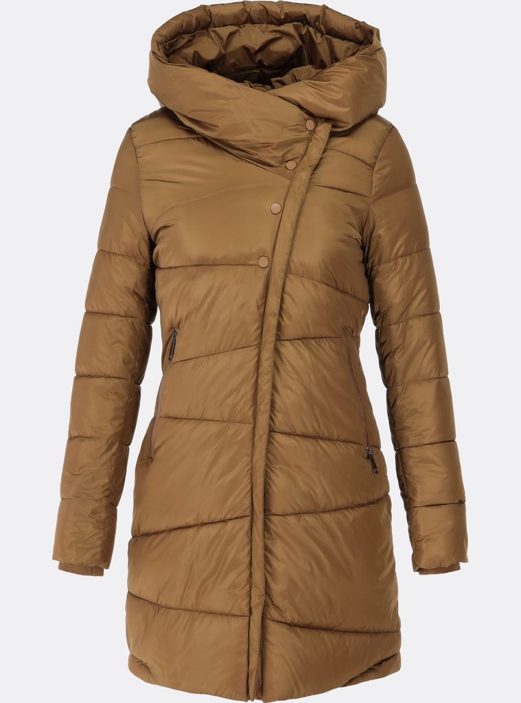 Dámská prošívaná zimní bunda s asymetrickým zapínáním pískově hnědá - Zimní  bundy - MODOVO