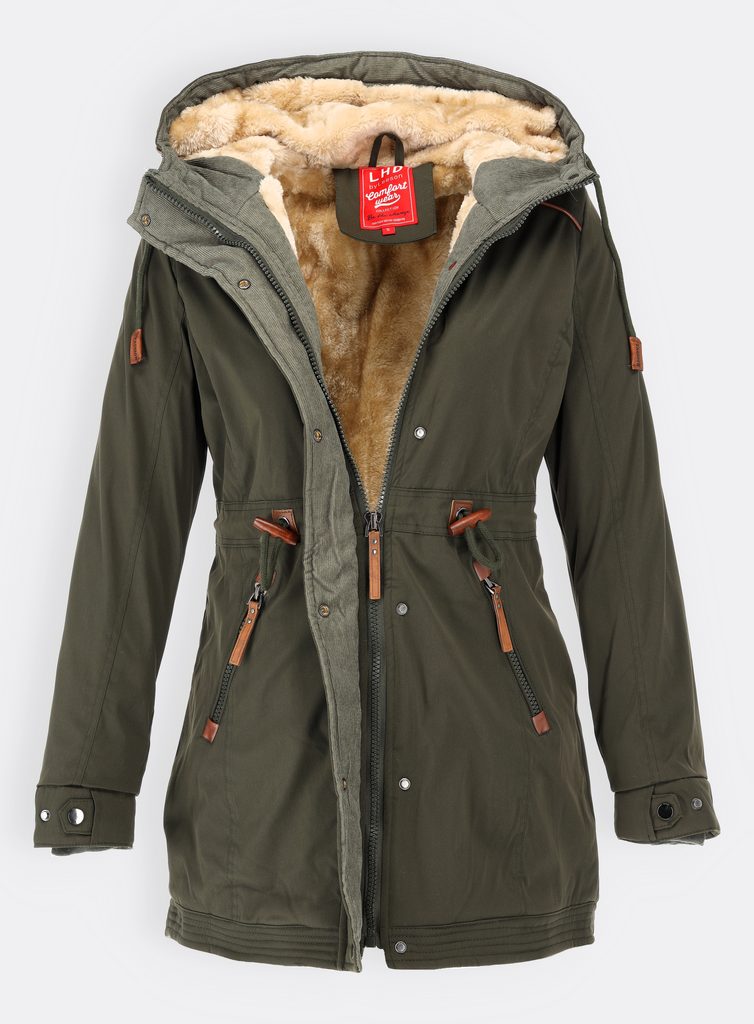 Dámská zimní bunda s kožešinovou podšívkou khaki - Zimní bundy - MODOVO