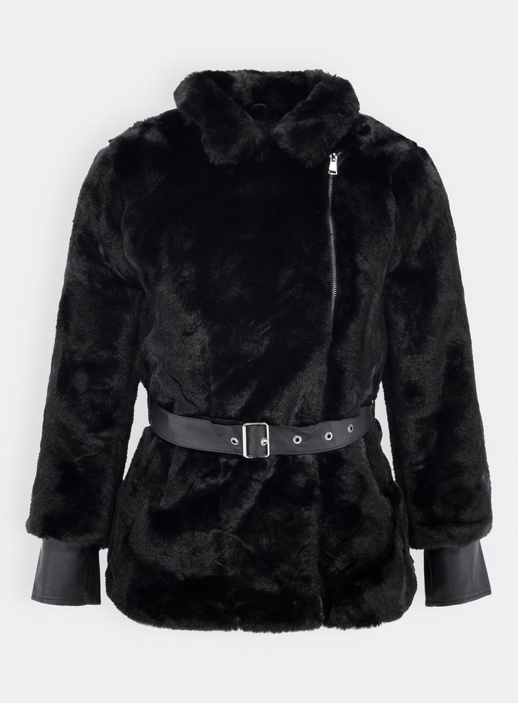 Dámska kožušinová bunda čierna - Prešívané bundy - MODOVO