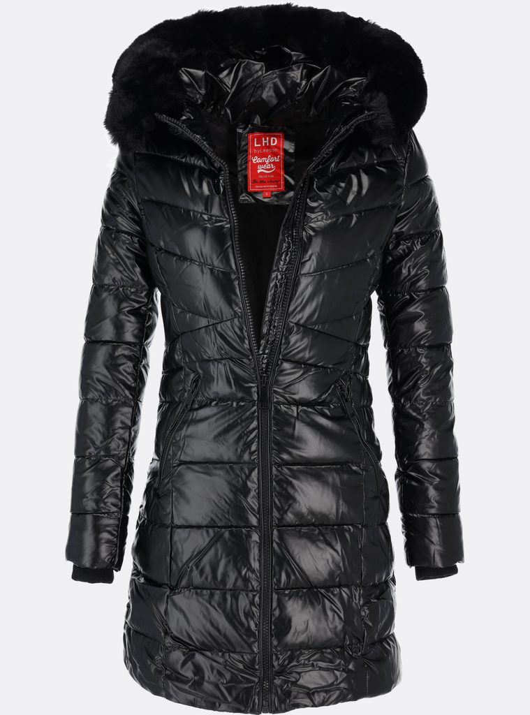 Dámská lesklá zimní bunda s kapucí černá - Zimní bundy - MODOVO
