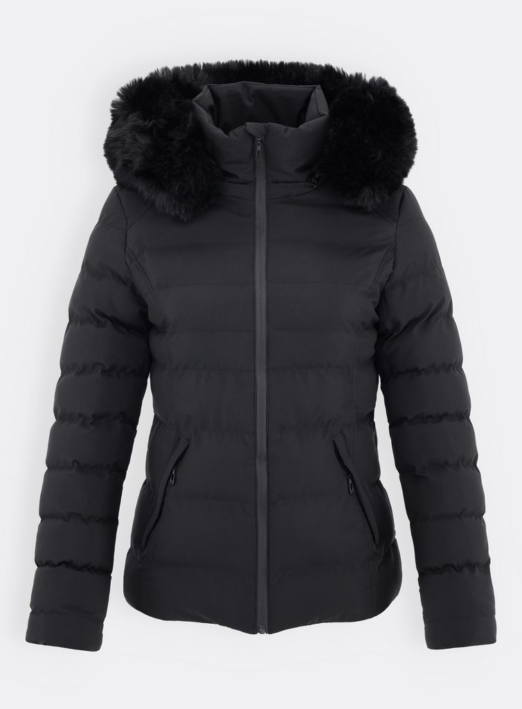 Dámska prešívaná bunda s čiernou kožušinou čierna - Zimné bundy - MODOVO