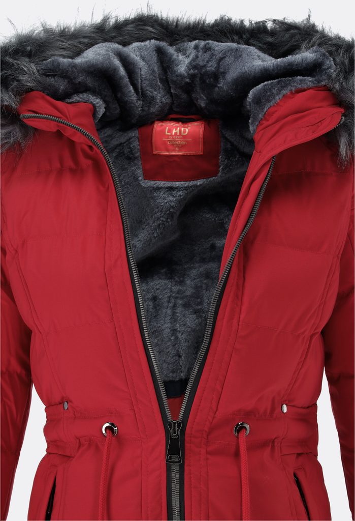 Dámska zimná bunda s kožušinou červená - Bundy - MODOVO
