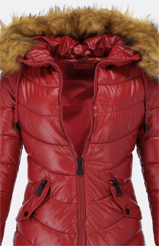 Lesklá bunda s kožušinou červená - Zimné bundy - MODOVO