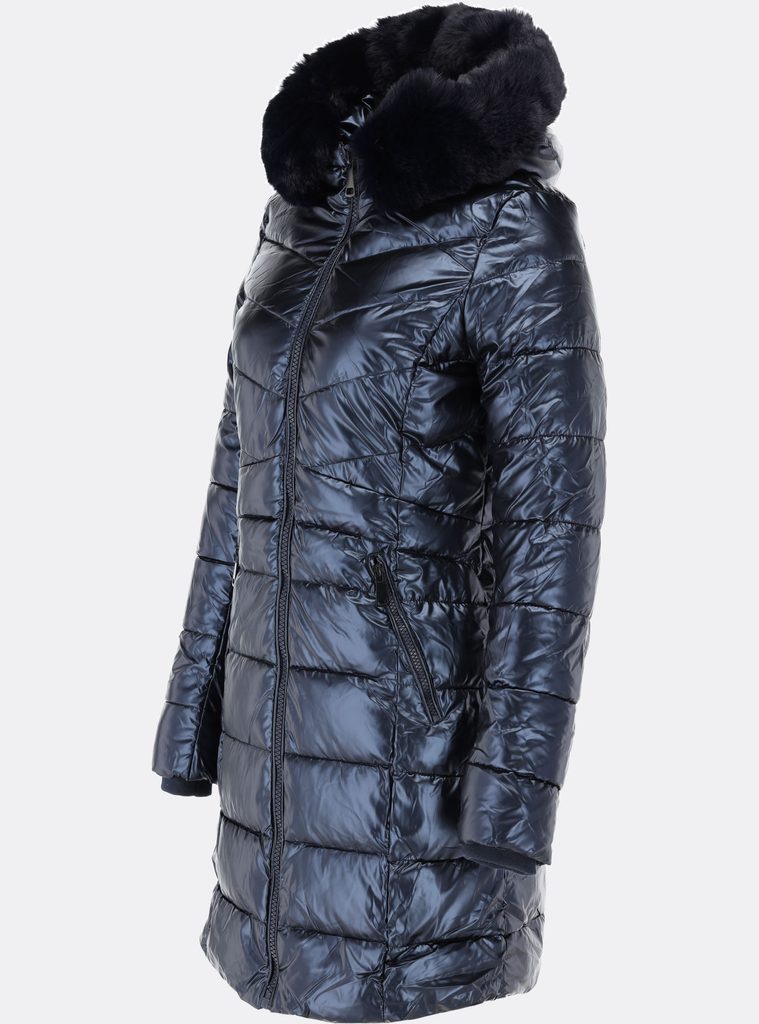 Dámská lesklá zimní bunda s kapucí tmavě modrá - Zimní bundy - MODOVO