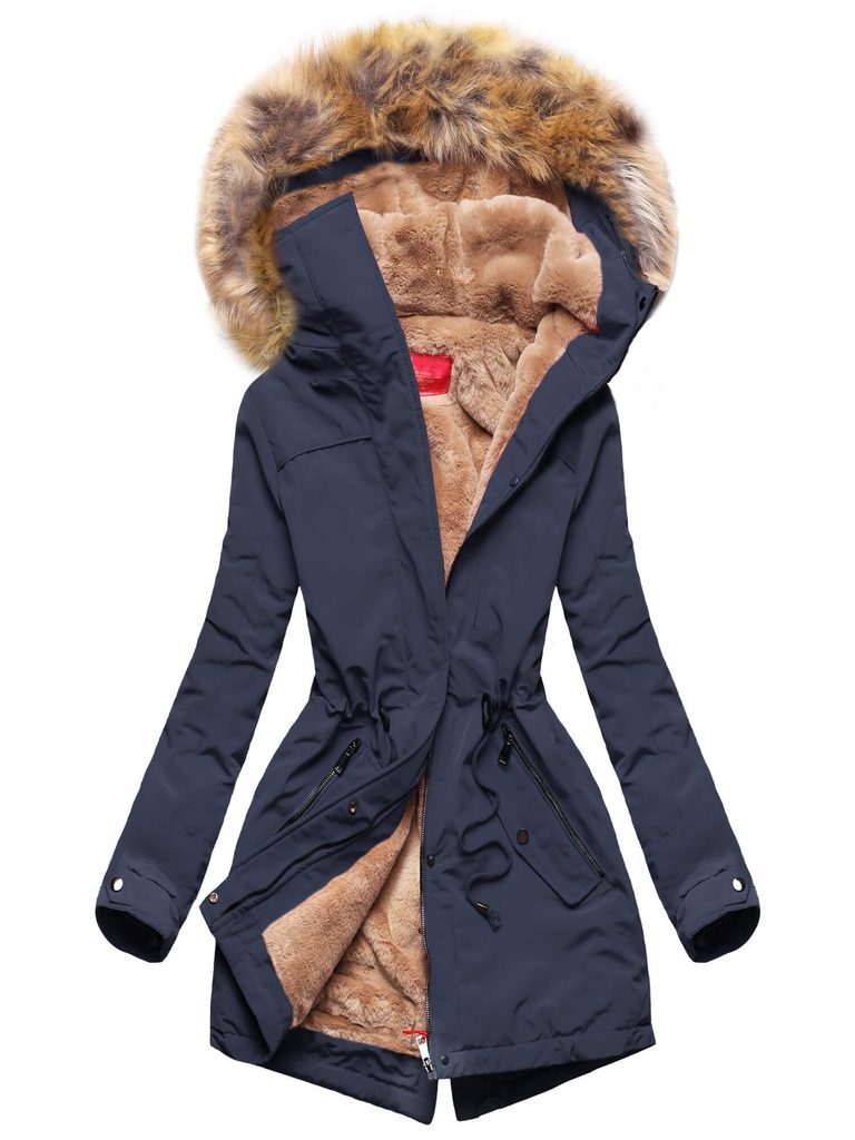 Dámská zimní bunda s kožešinou tmavě modrá - Zimní bundy - MODOVO