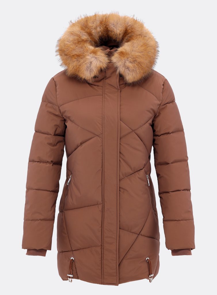Dámska prešívaná zimná bunda s kapucňou hnedá - Zimné bundy - MODOVO