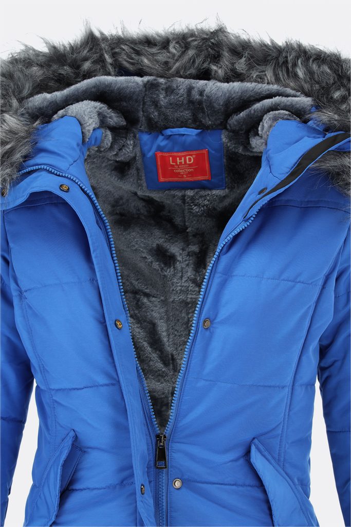 Dámská zimní bunda s kožešinovou podšívkou modrá - Bundy - MODOVO