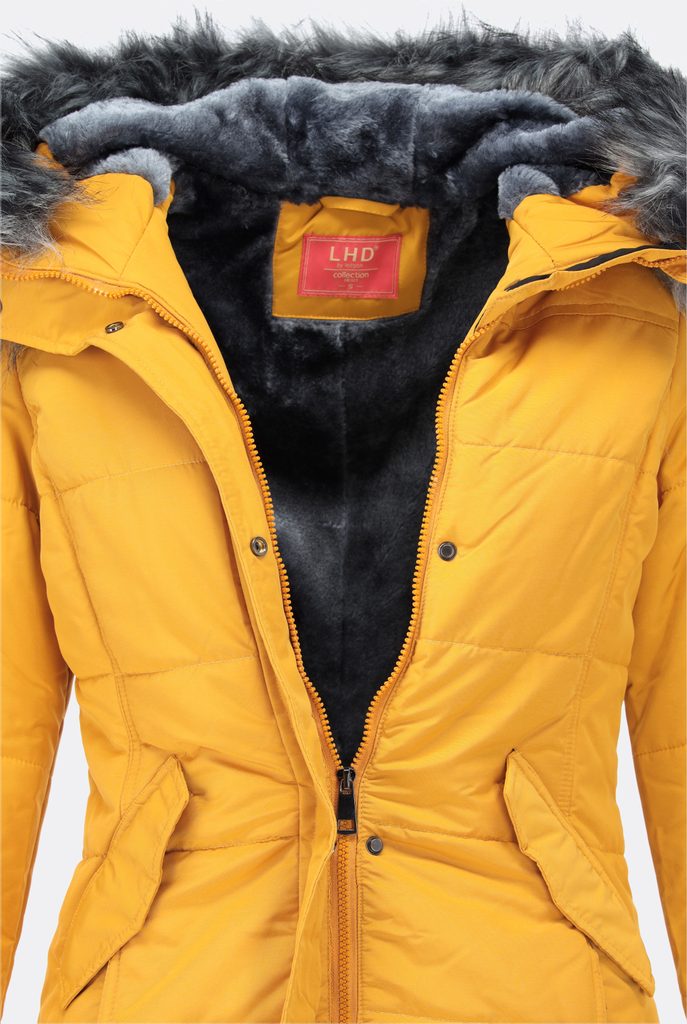 Dámská zimní bunda s kožešinovou podšívkou žlutá - Bundy - MODOVO
