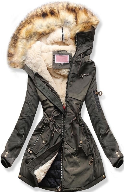 Dámská zimní bunda s kapucí khaki - Bundy - MODOVO