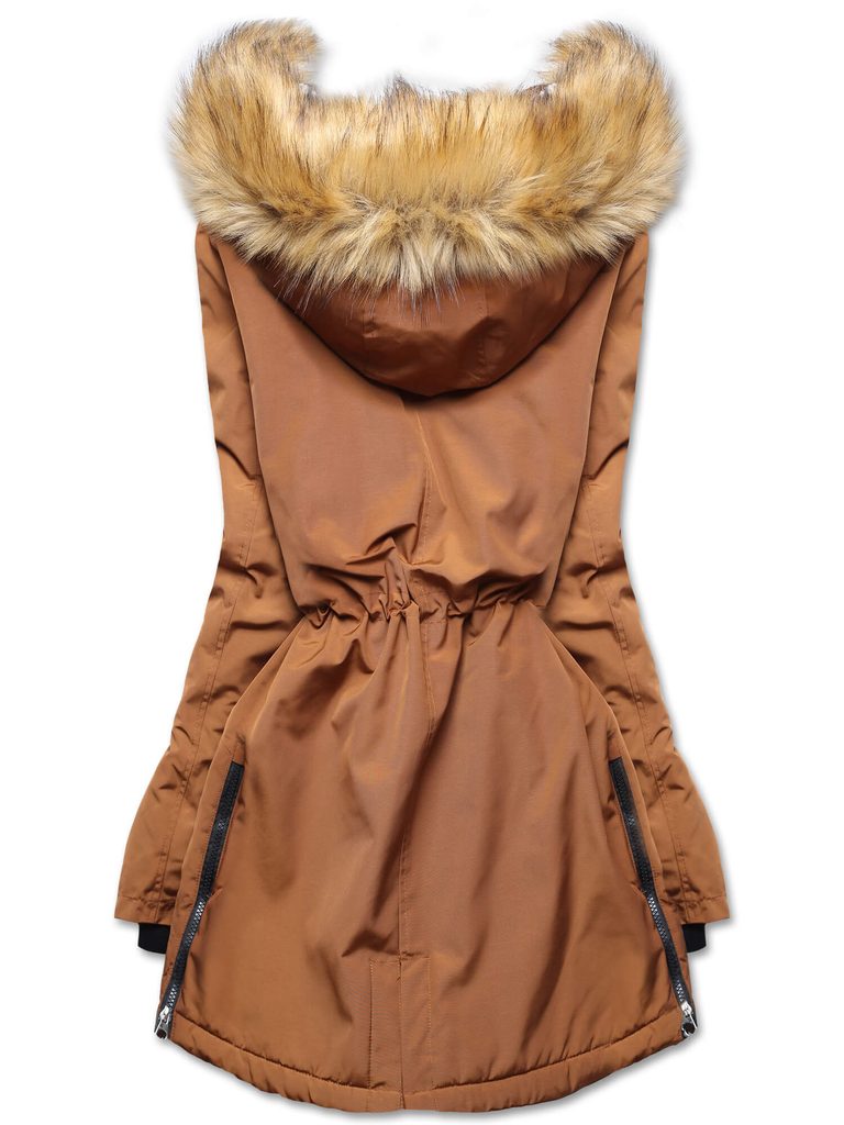 Dámska zimná bunda s kožušinou hnedá - Zimné bundy - MODOVO