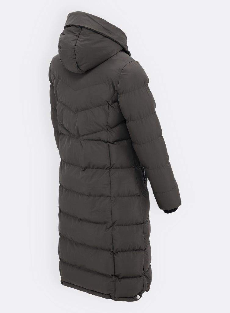 Dámská dlouhá prošívaná bunda s kapucí tmavě zelená - Zimní bundy - MODOVO
