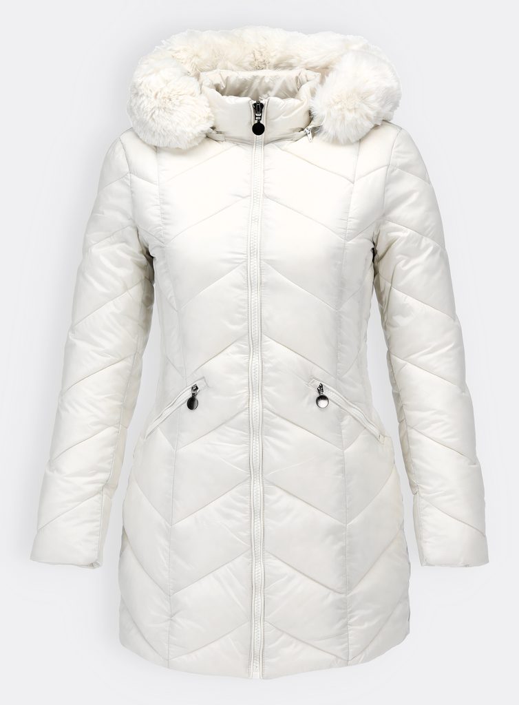 Dámska prešívaná zimná bunda s kapucňou biela - Zimné bundy - MODOVO