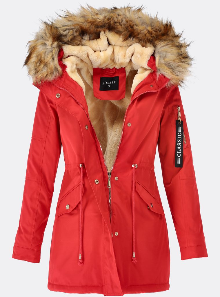 Dámska zimná bunda s kapucňou červená - Zimné bundy - MODOVO