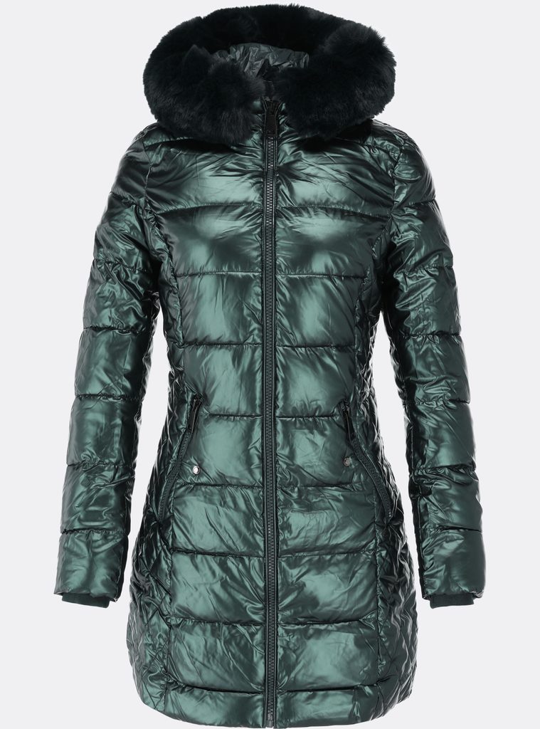Dámska lesklá prešívaná zimná bunda zelená - Zimné bundy - MODOVO