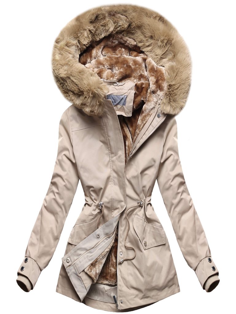 Dámská zimní bunda s kožešinou béžová - Zimní bundy - MODOVO