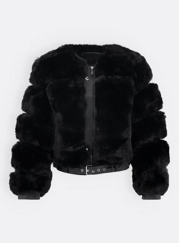 Dámská koženková bunda s kožešinou černá - Koženkové bundy - MODOVO