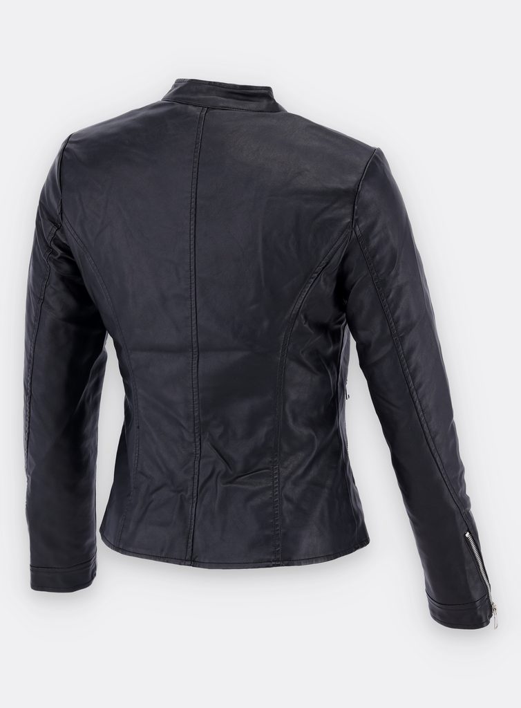 Dámska zateplená koženková bunda čierna - Koženkové bundy - MODOVO