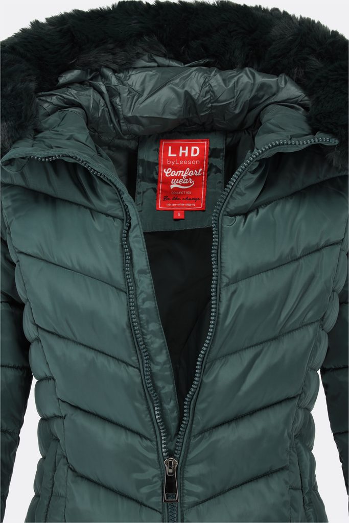 Dámska prešívaná zimná bunda s kapucňou zelená - Zimné bundy - MODOVO