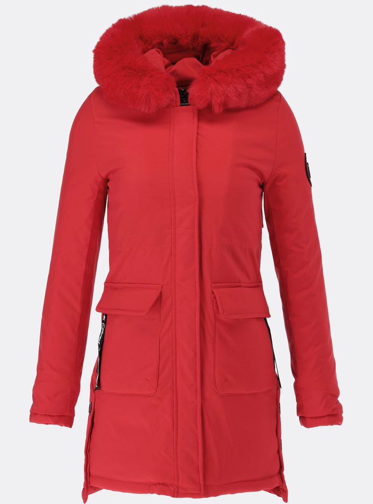 Dámská zimní bunda s kožešinou červená - Zimní bundy - MODOVO