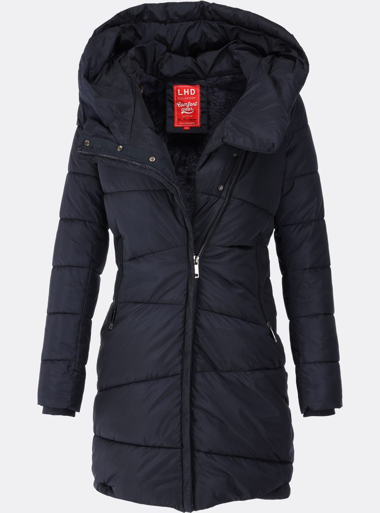 Dámská prošívaná zimní bunda s asymetrickým zapínáním tmavě modrá - Zimní  bundy - MODOVO