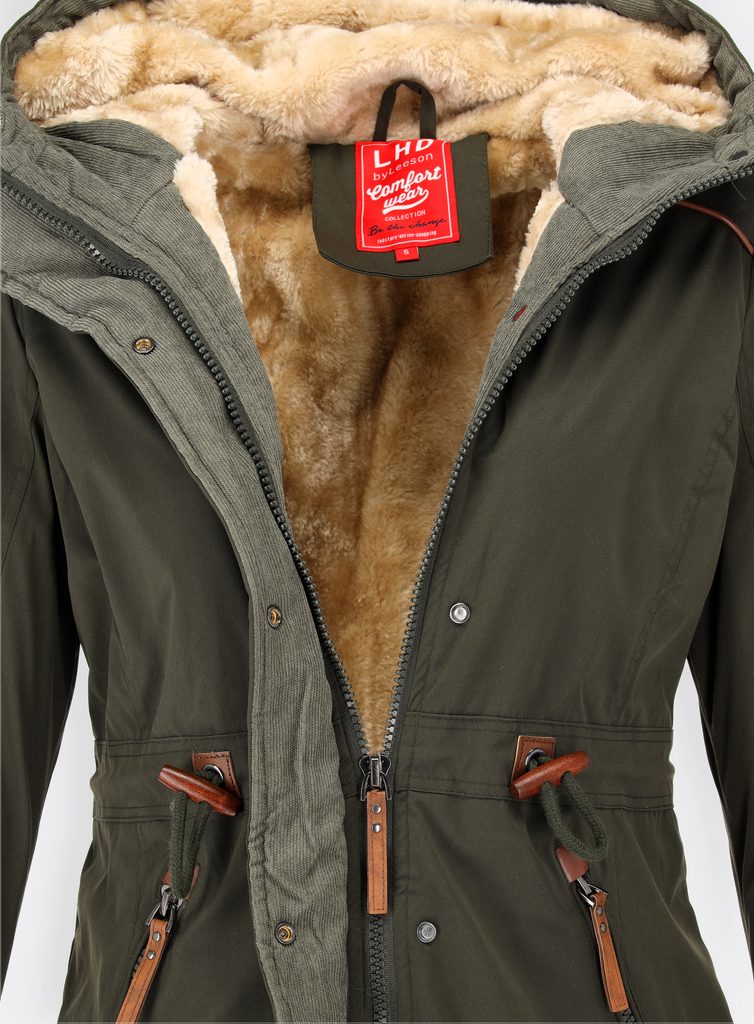 Dámska zimná bunda s kožušinovou podšívkou khaki - Zimné bundy - MODOVO