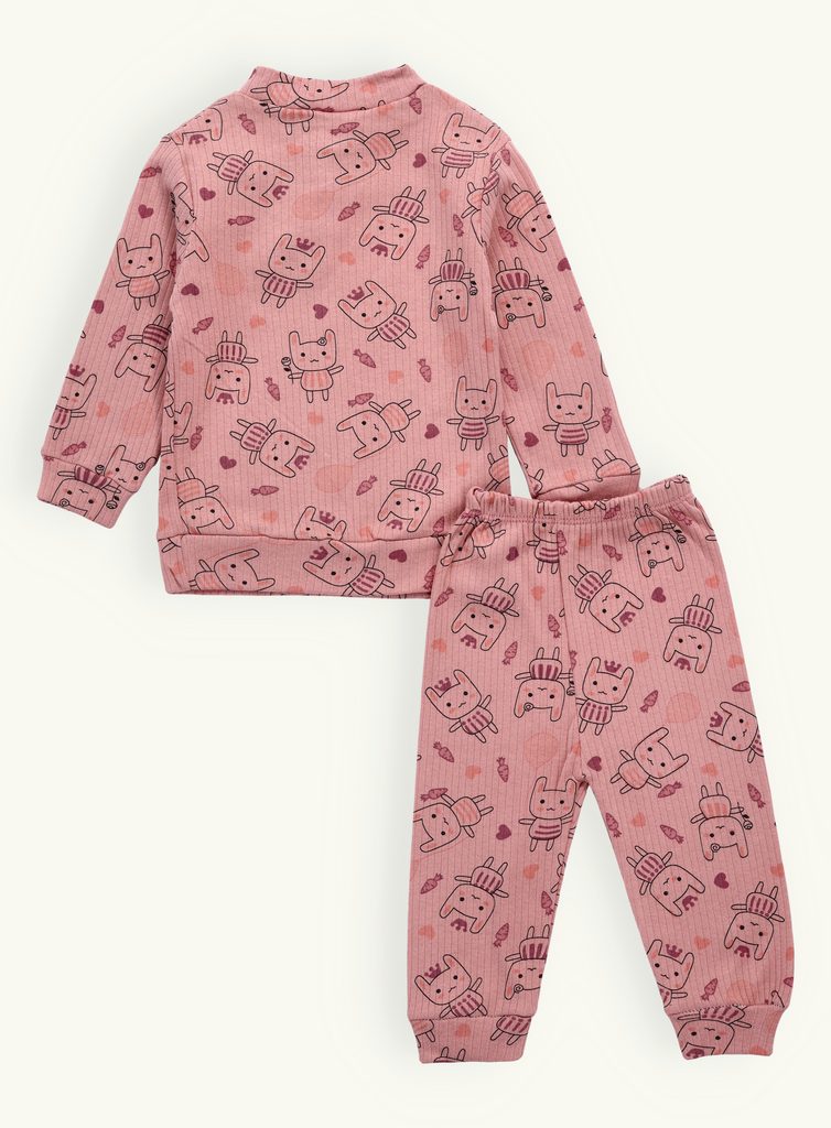 Dětské žebrované pyžamo ZAJEČKY starorůžové - Dětská pyžama a župany -  MODOVO