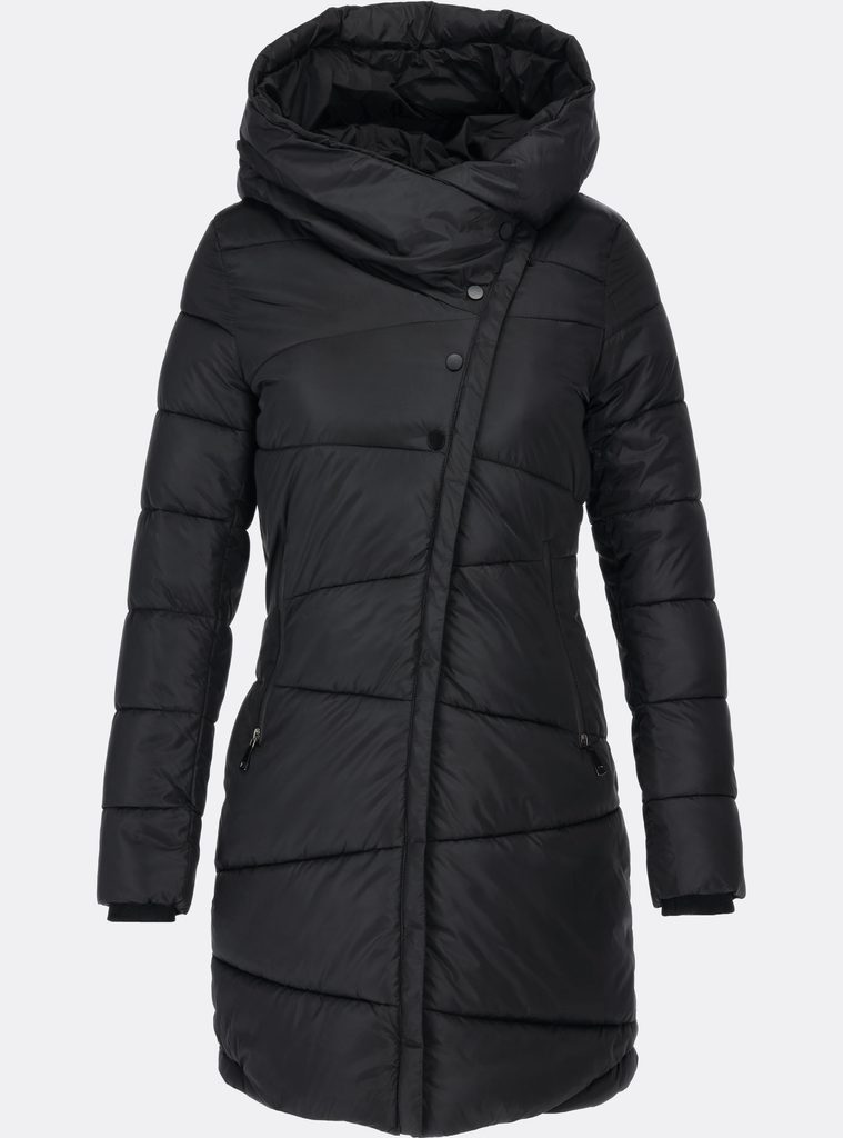 Dámska prešívaná zimná bunda s asymetrickým zapínaním čierna - Zimné bundy  - MODOVO