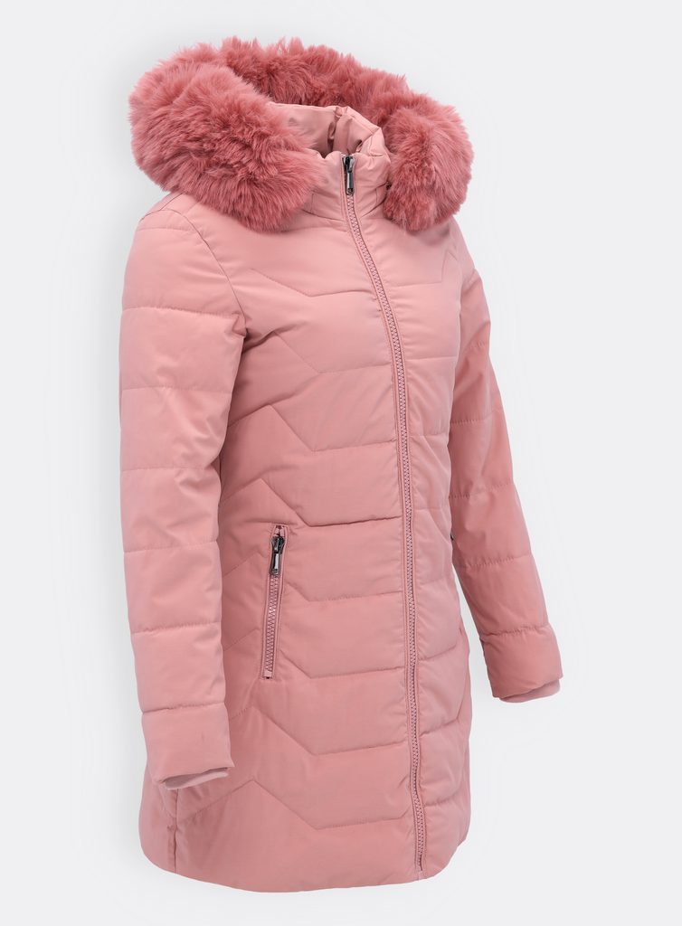 Dámská prošívaná bunda s kapucí pudrová - Zimní bundy - MODOVO