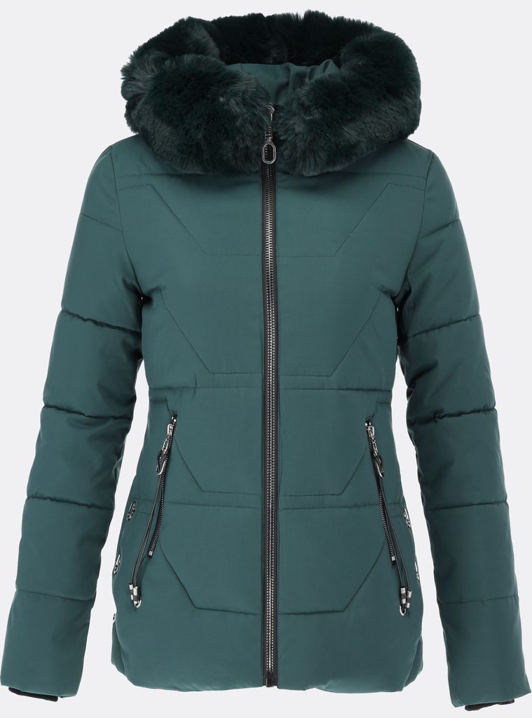 Dámska zimná bunda s kožušinou zelená - Bundy - MODOVO