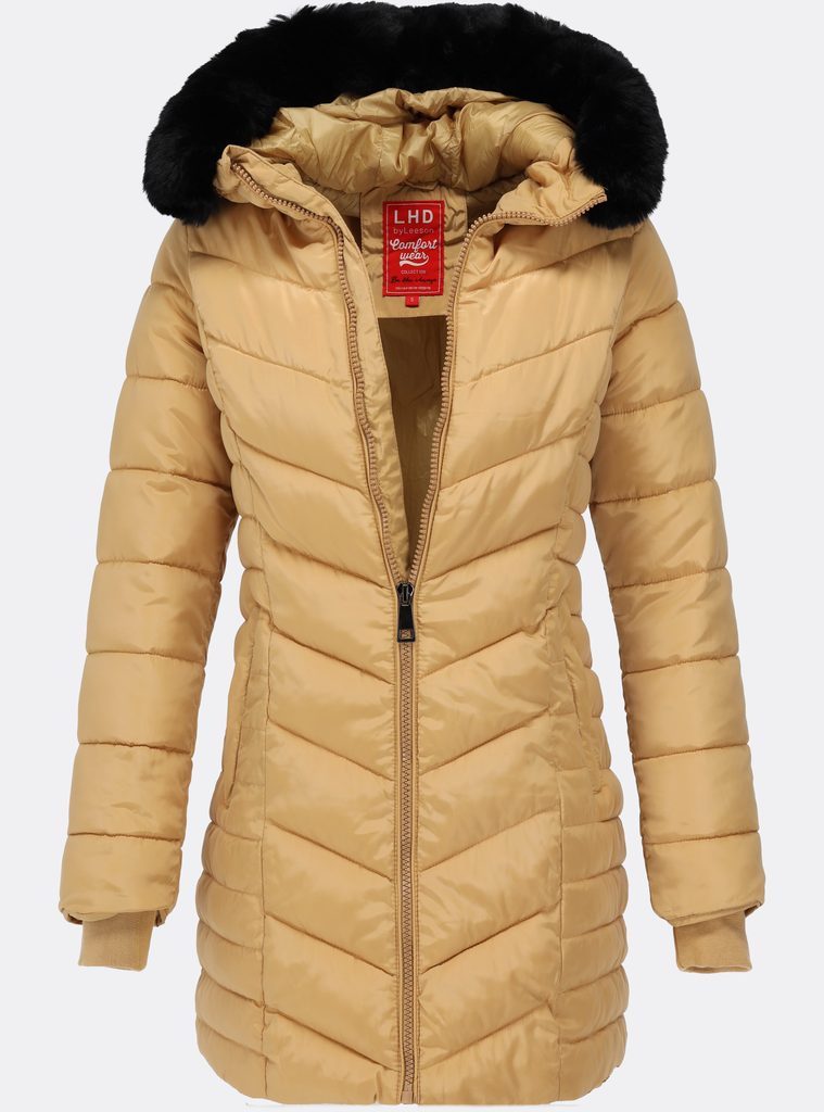 Dámska prešívaná zimná bunda s kapucňou béžová - Zimné bundy - MODOVO
