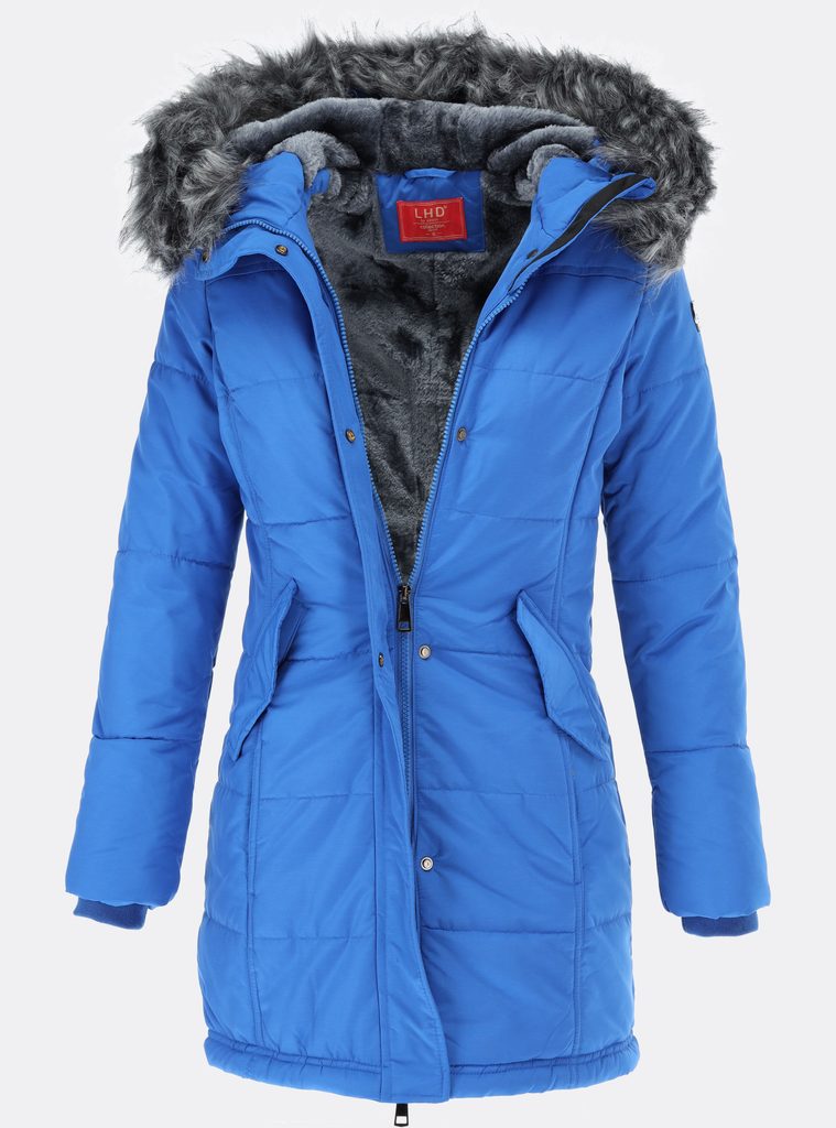 Dámska zimná bunda s kožušinovou podšívkou modrá - Zimné bundy - MODOVO