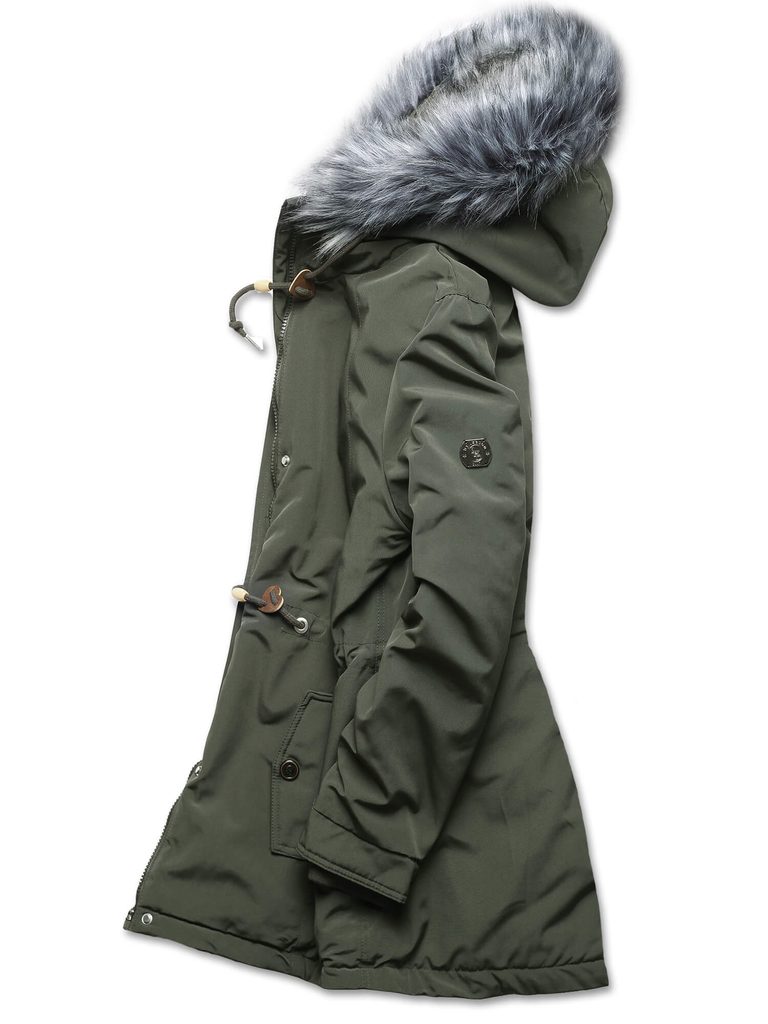 Zimná bunda s plyšom a kožušinou khaki - Zimné bundy - MODOVO