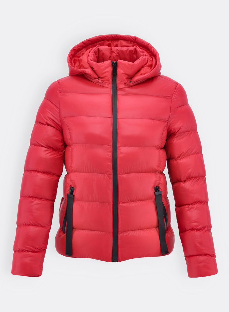 Dámská prošívaná bunda s kapucí červená - Zimní bundy - MODOVO
