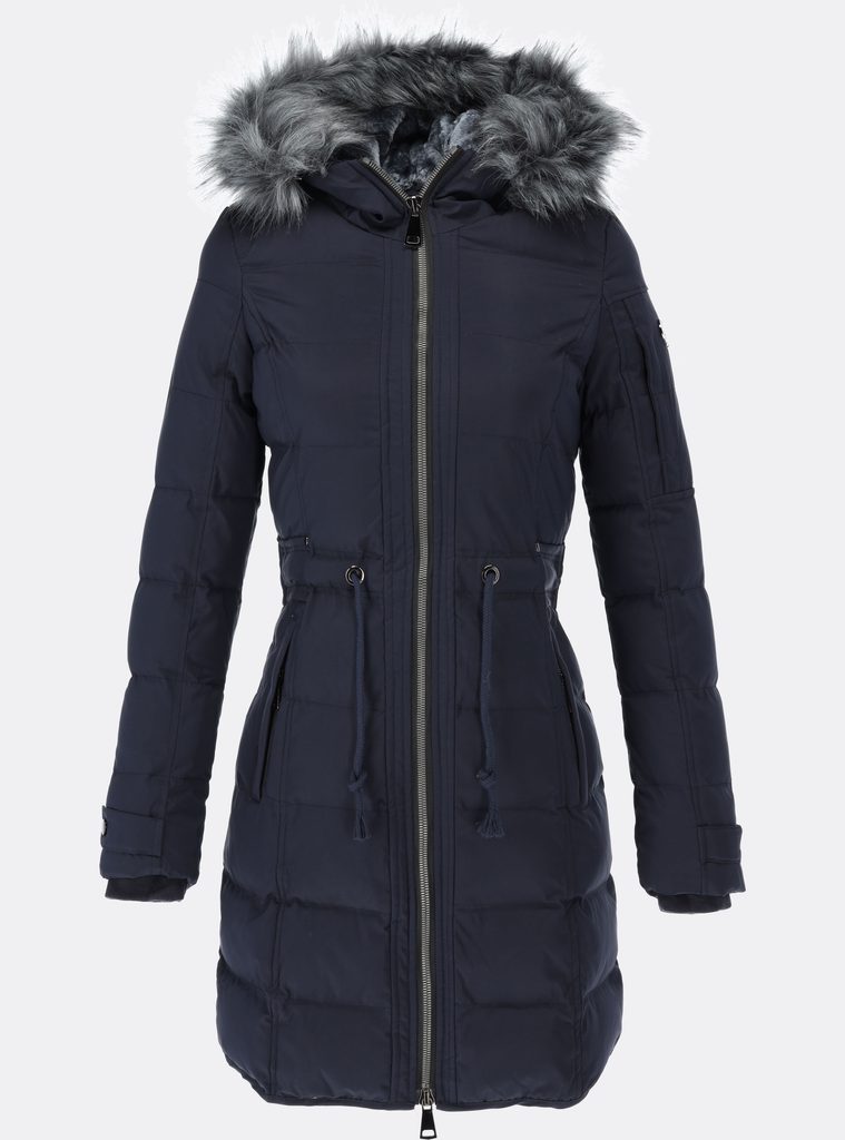 Dámská zimní bunda s kožešinou tmavě modrá - Bundy - MODOVO