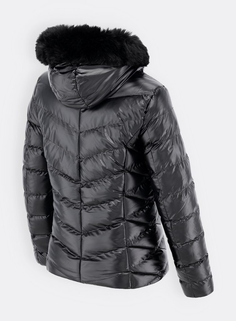 Dámska prešívaná bunda s kožušinou čierna - Zimné bundy - MODOVO