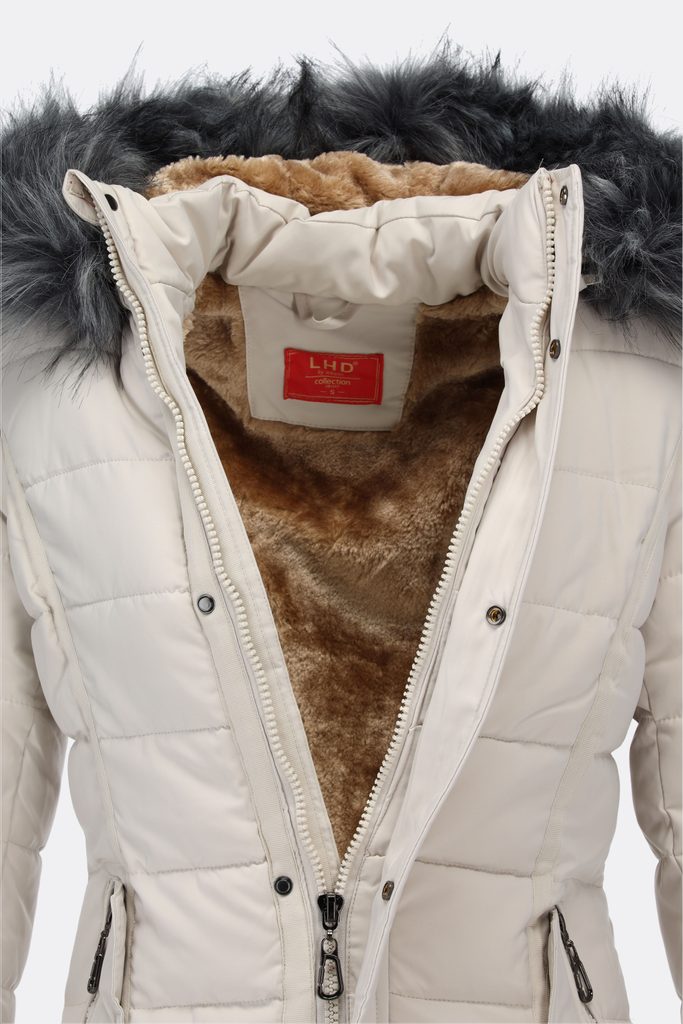 Dámská zimní bunda s kožešinů krémová - Zimní bundy - MODOVO