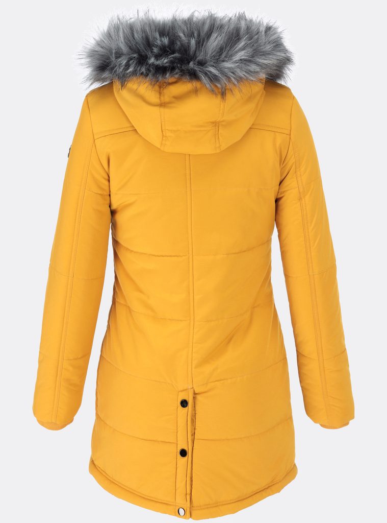 Dámská zimní bunda s kožešinovou podšívkou žlutá - Bundy - MODOVO