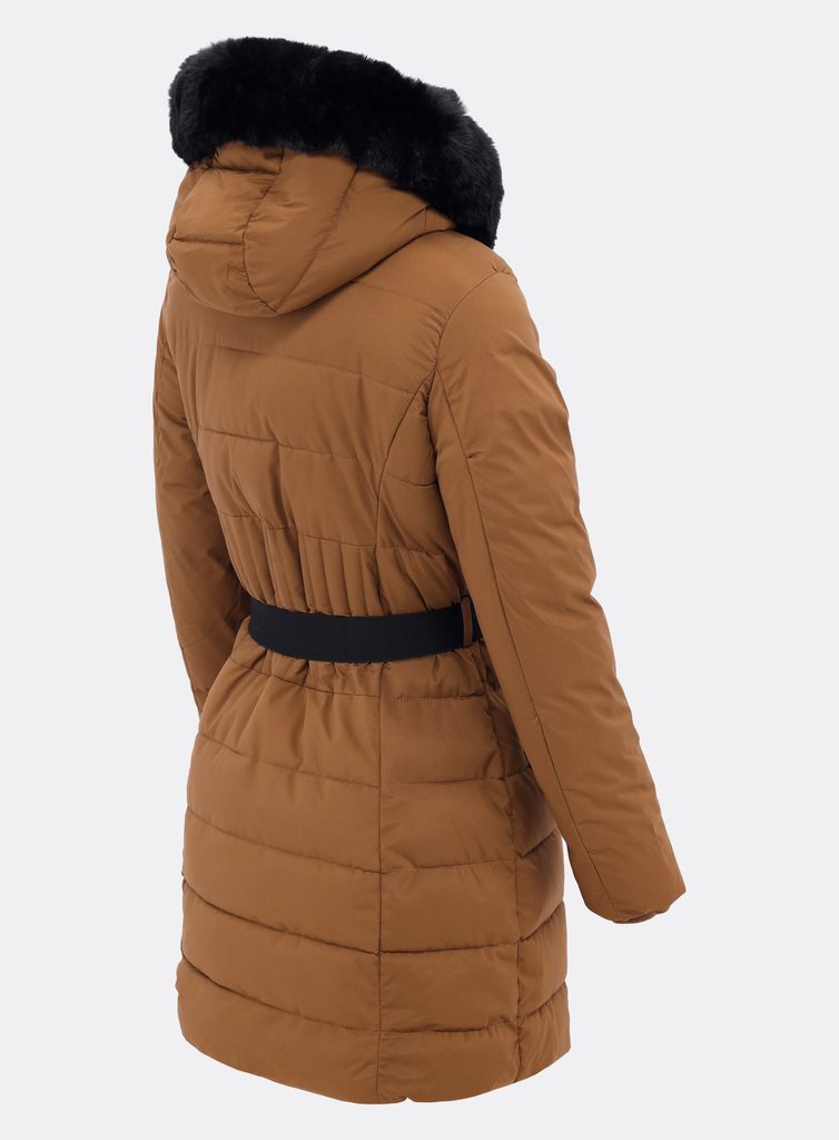 Dámska prešívaná zimná bunda s opaskom hnedá - Zimné bundy - MODOVO