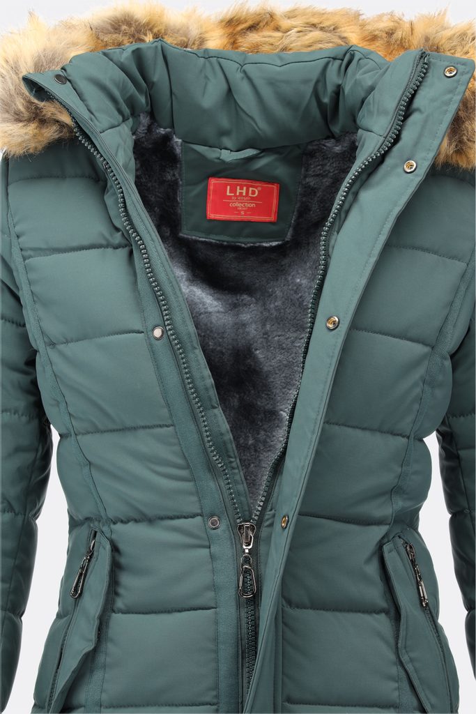 Dámska zimná bunda s kožušinou zelená - Bundy - MODOVO