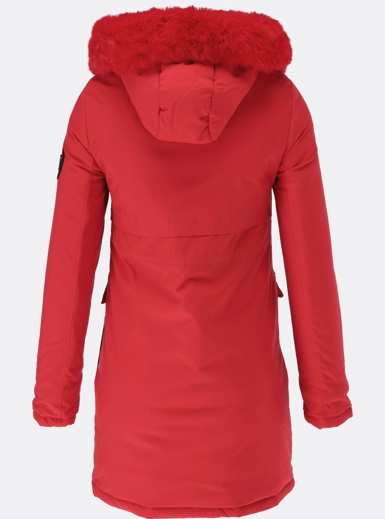 Dámská zimní bunda s kožešinou červená - Zimní bundy - MODOVO