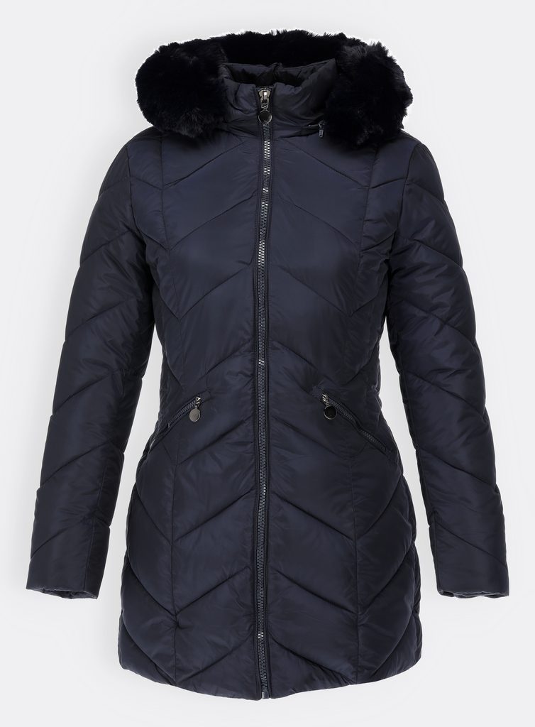 Dámska prešívaná zimná bunda s kapucňou tmavomodrá - Zimné bundy - MODOVO