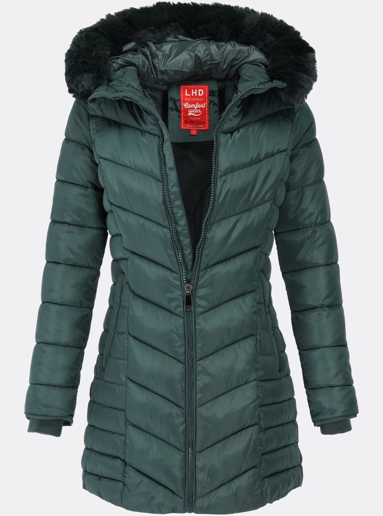 Dámska prešívaná zimná bunda s kapucňou zelená - Zimné bundy - MODOVO