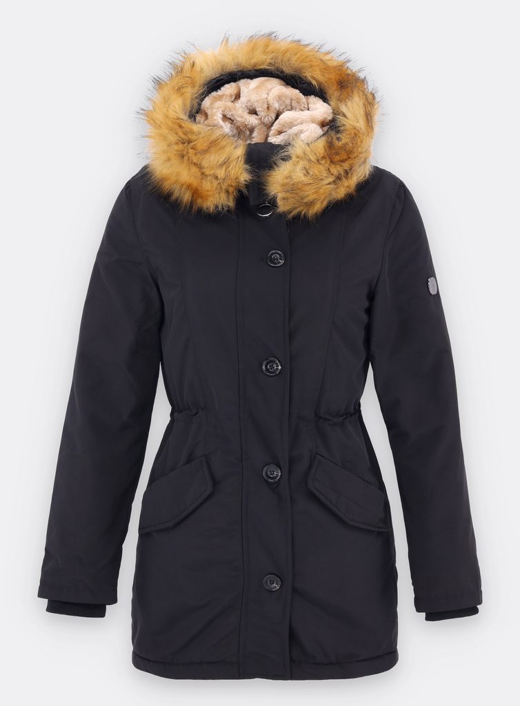 Dámska zimná bunda s kožušinou čierna - Zimné bundy - MODOVO