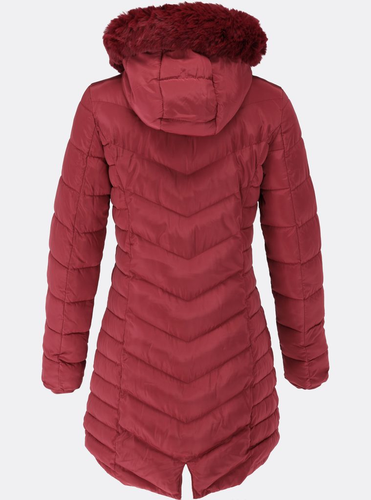 Dámská prošívaná zimní bunda s kapucí vínová - Zimní bundy - MODOVO