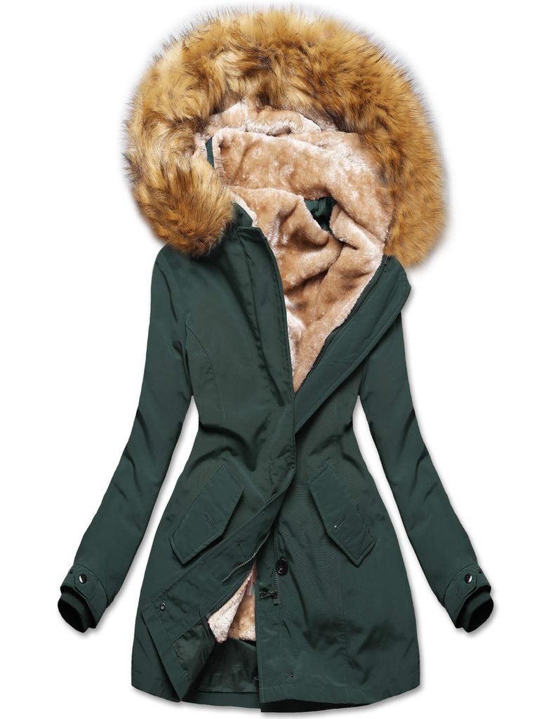 Zateplená dámská zimní bunda olivová - Bundy - MODOVO