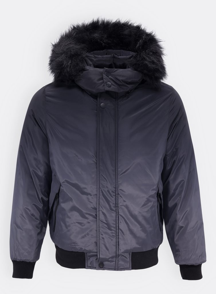 Pánska zimná bunda s kožušinou čierno-grafitová - Pánske bundy - MODOVO