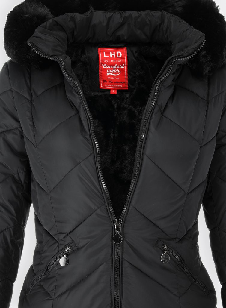 Dámska prešívaná zimná bunda s kapucňou čierna - Zimné bundy - MODOVO